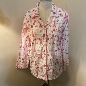 LITTLE WEST STREET PARIS Pajama TOP  Pink Poodle Eiffel Tower M nwot